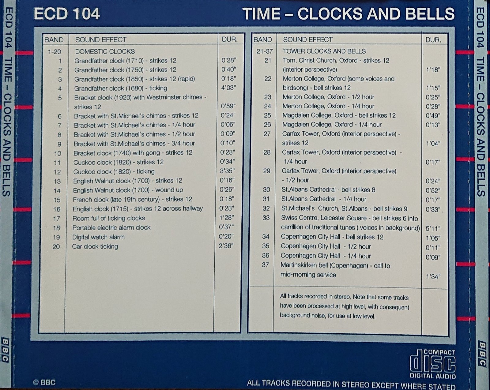 Picture of ECD 104 Time - clocks and bells by artist Various from the BBC records and Tapes library